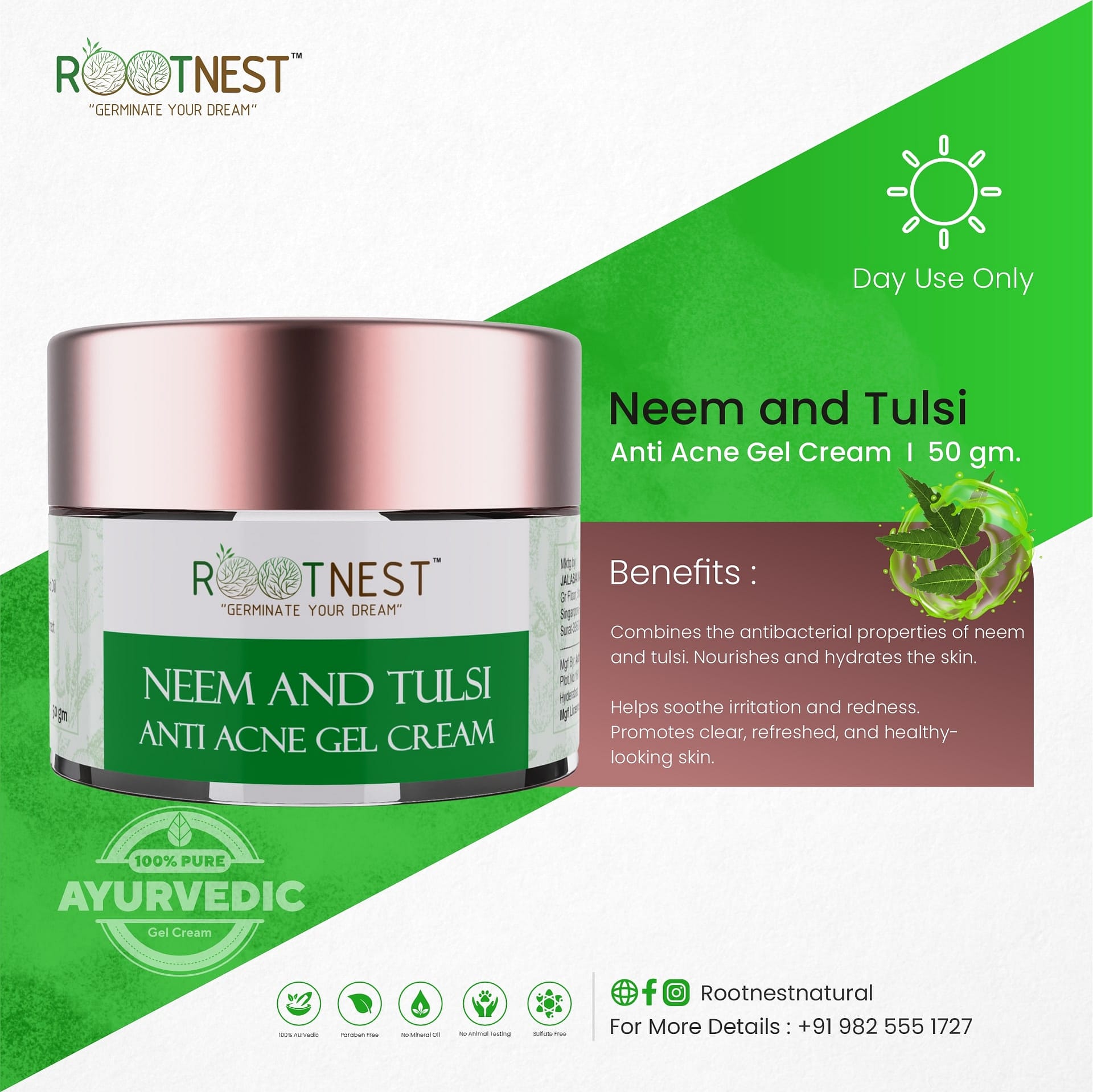 Neem and Tulsi Anti Acne Cream Rootnest Natural